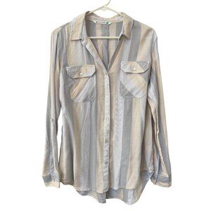 Given Kale Shirt Size Medium Striped Button Front Long Sleeve Lace Up Back Work